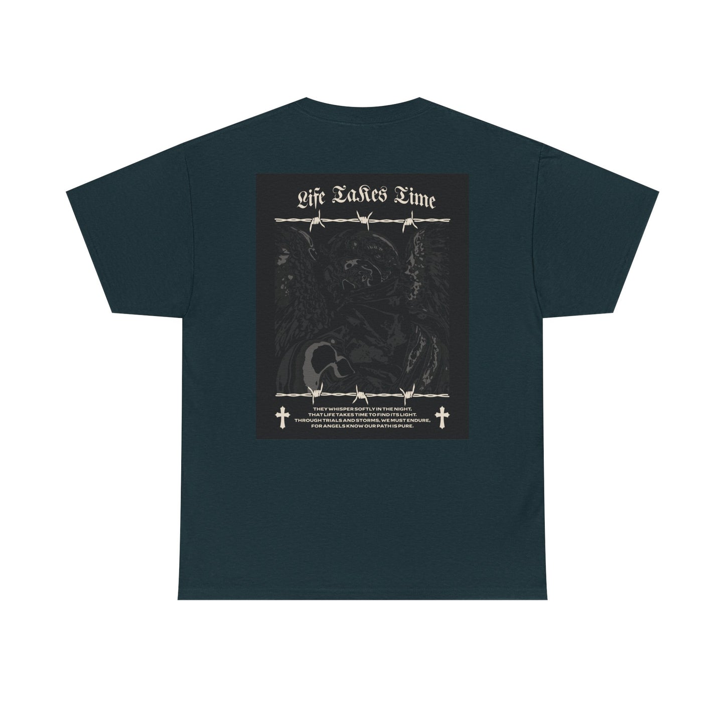 Life Takes Time Heavy Cotton Tee – Casual Streetwear Angel Graphic Shirt
