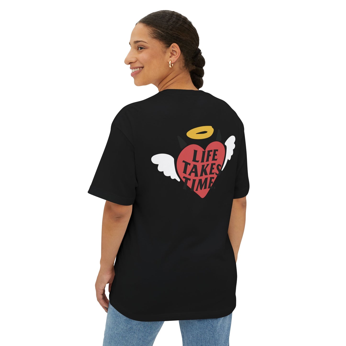 Life Takes Time Unisex Oversized Boxy Tee - Soft Pink Casual Tee for Everyday Vibes