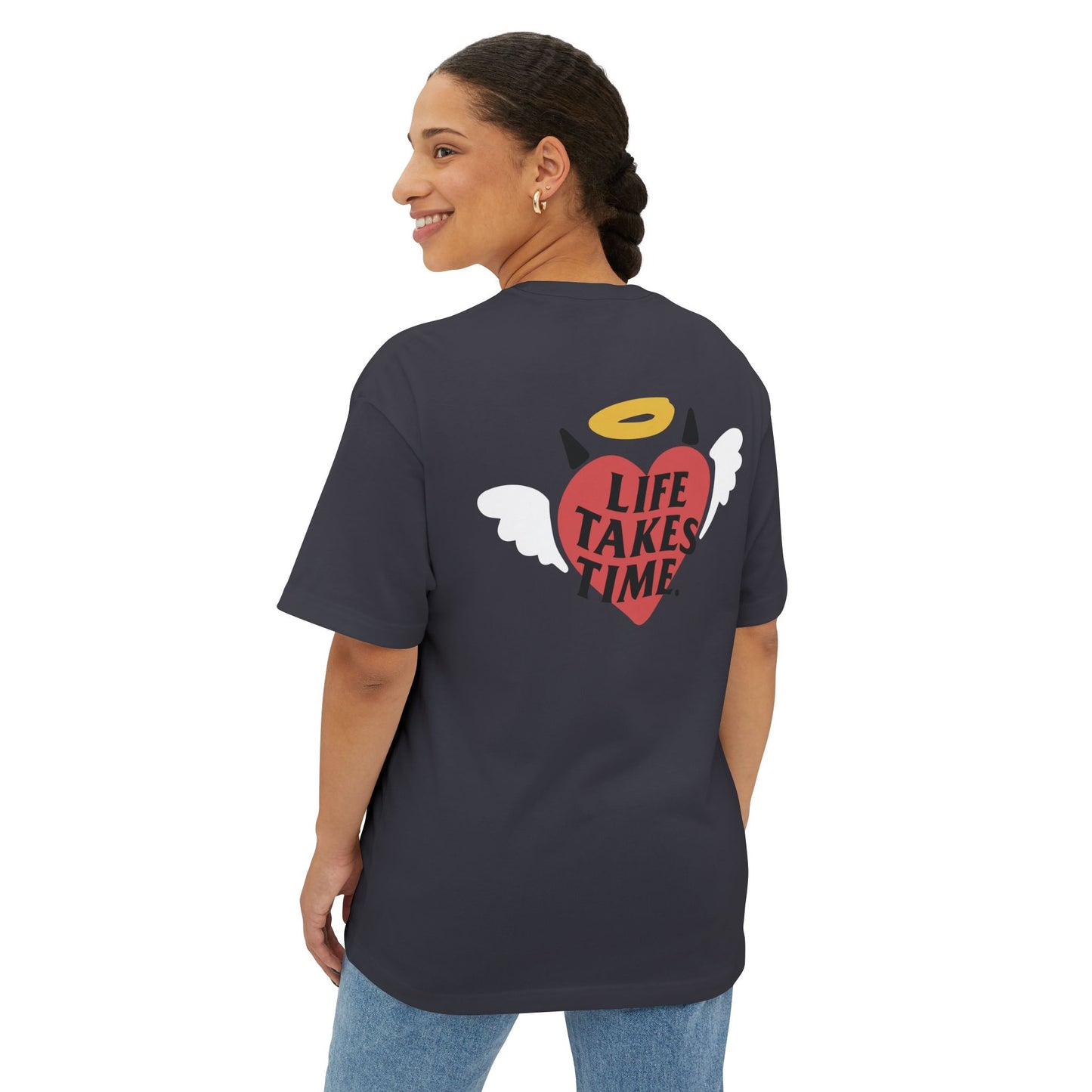 Life Takes Time Unisex Oversized Boxy Tee - Soft Pink Casual Tee for Everyday Vibes