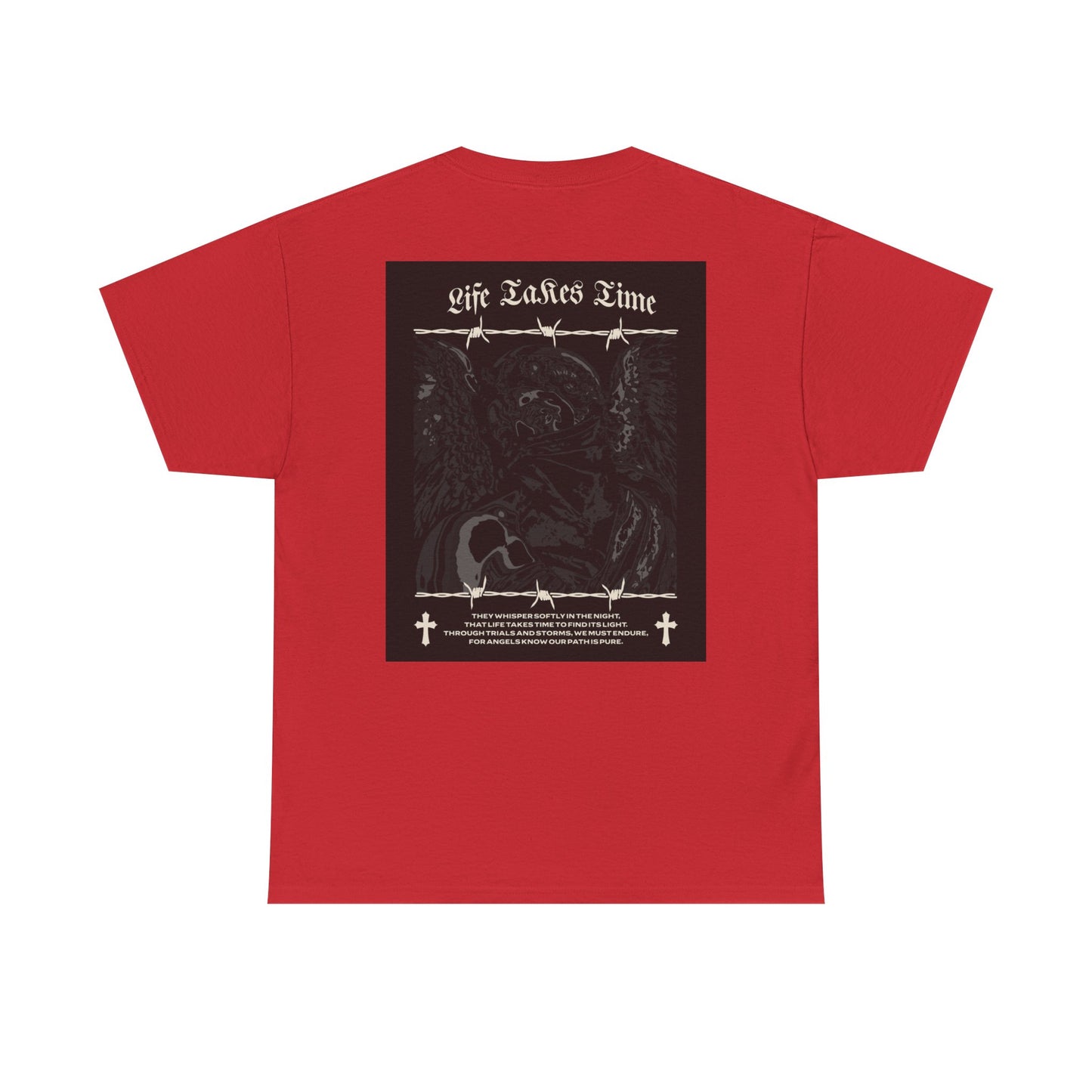 Life Takes Time Heavy Cotton Tee – Casual Streetwear Angel Graphic Shirt