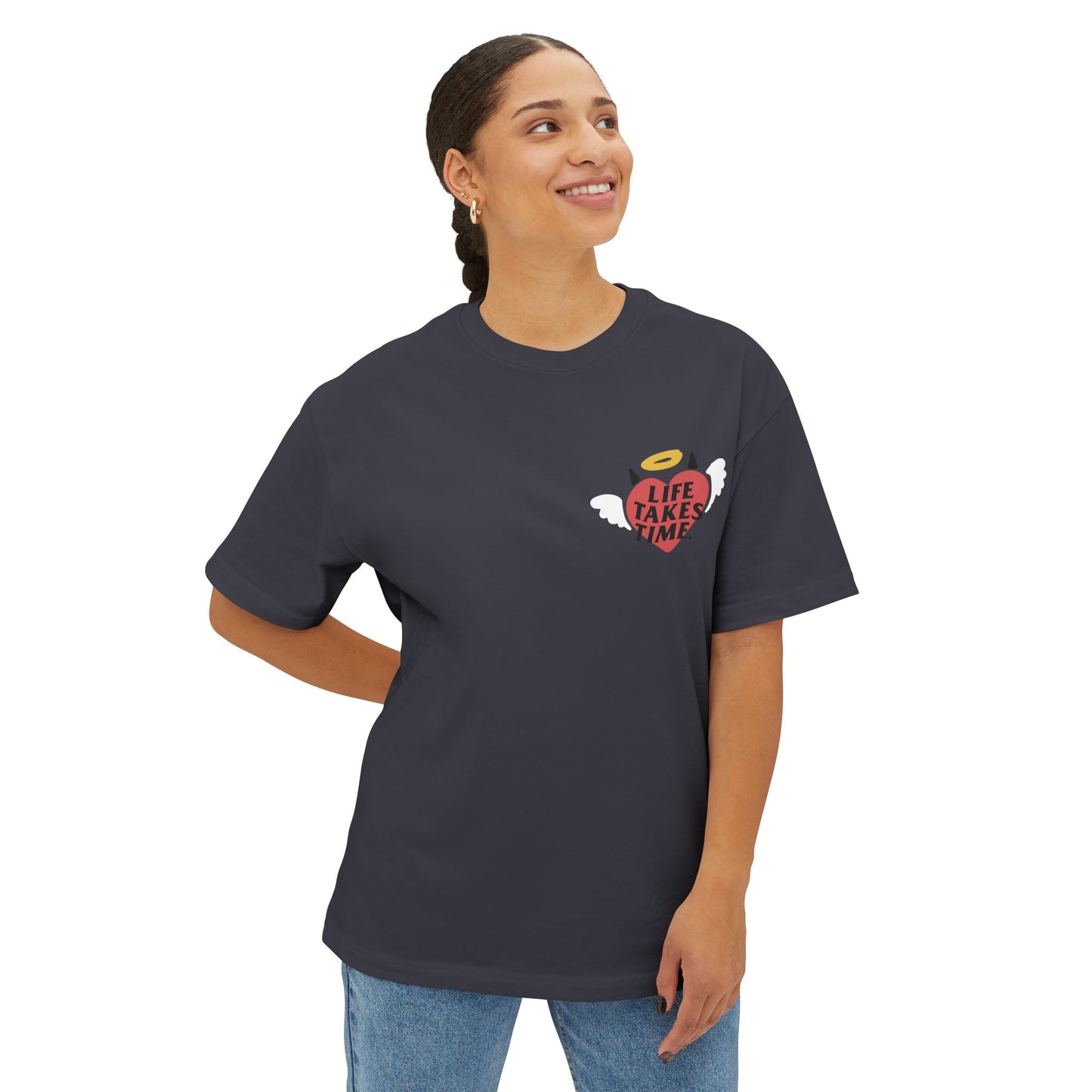Life Takes Time Unisex Oversized Boxy Tee - Soft Pink Casual Tee for Everyday Vibes