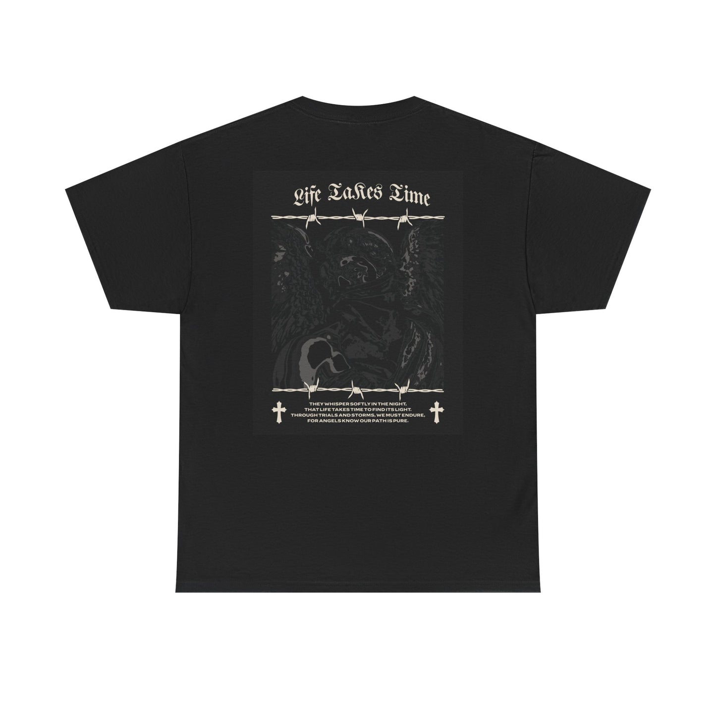 Life Takes Time Heavy Cotton Tee – Casual Streetwear Angel Graphic Shirt