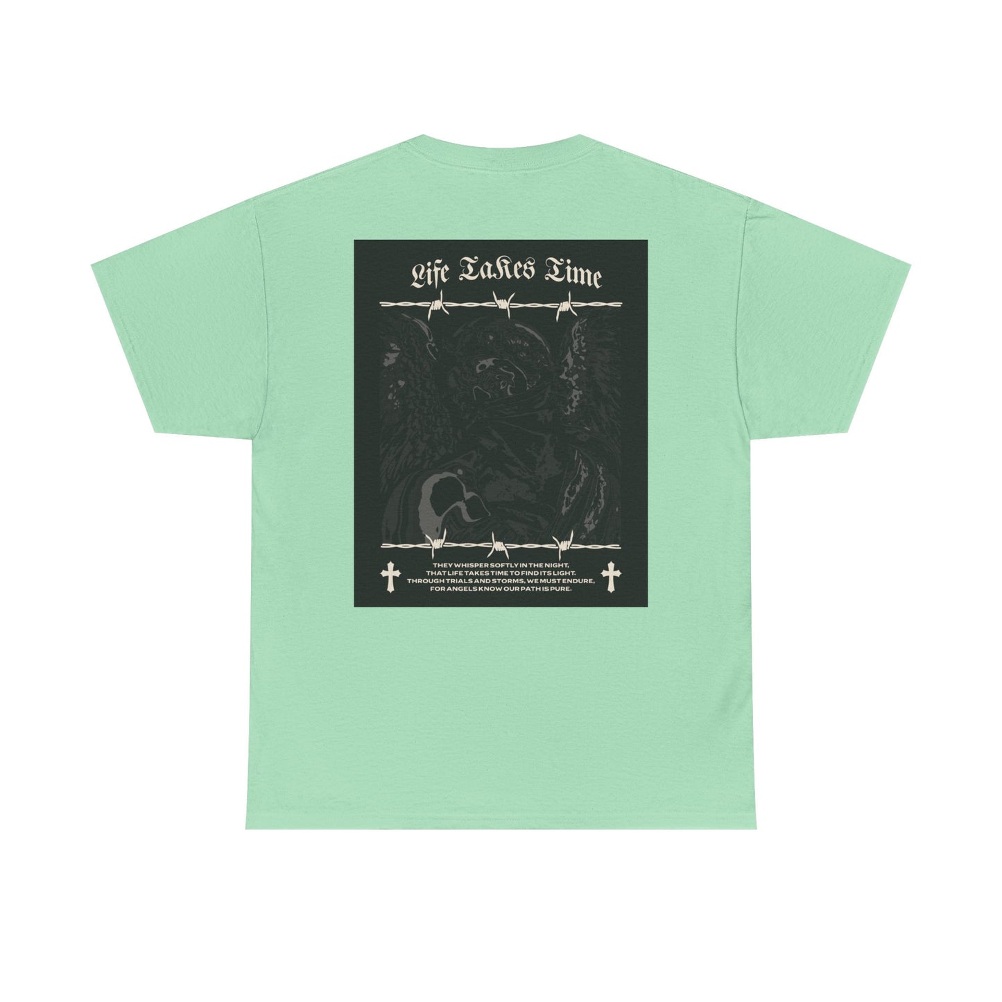 Life Takes Time Heavy Cotton Tee – Casual Streetwear Angel Graphic Shirt