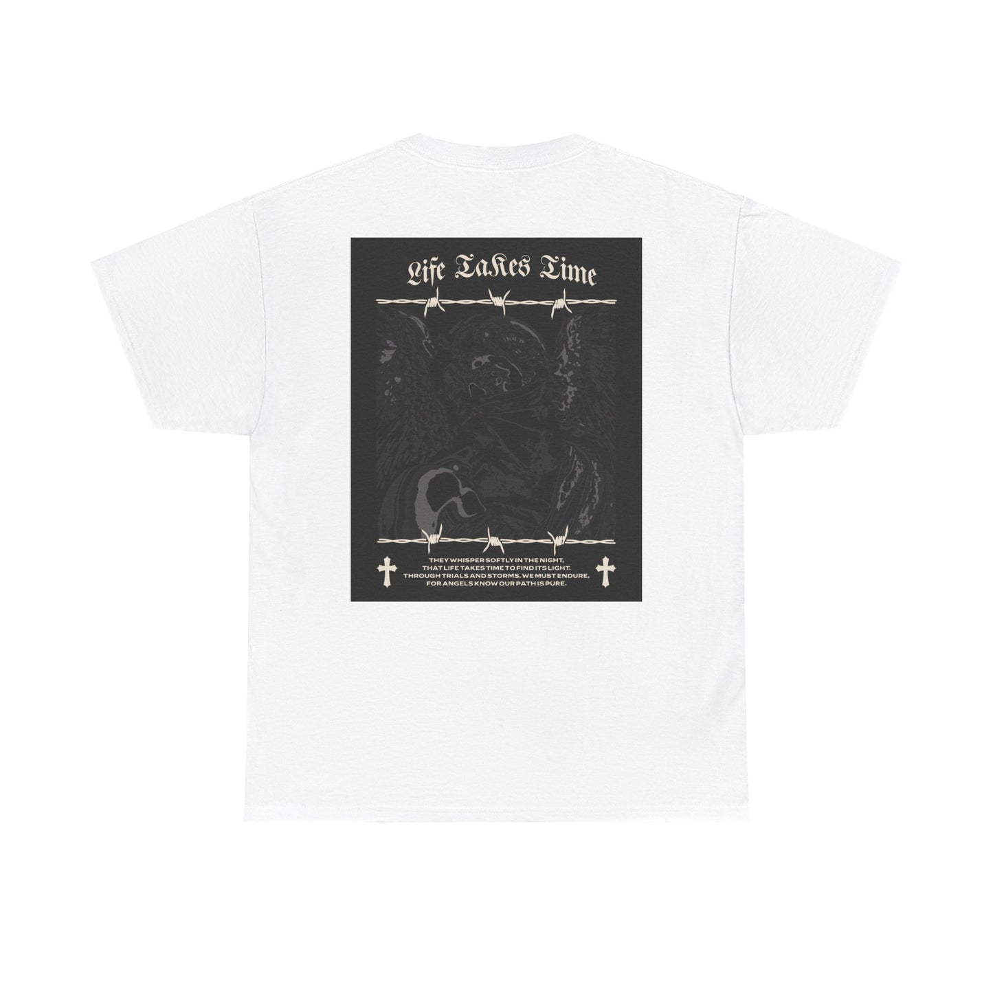Life Takes Time Heavy Cotton Tee – Casual Streetwear Angel Graphic Shirt
