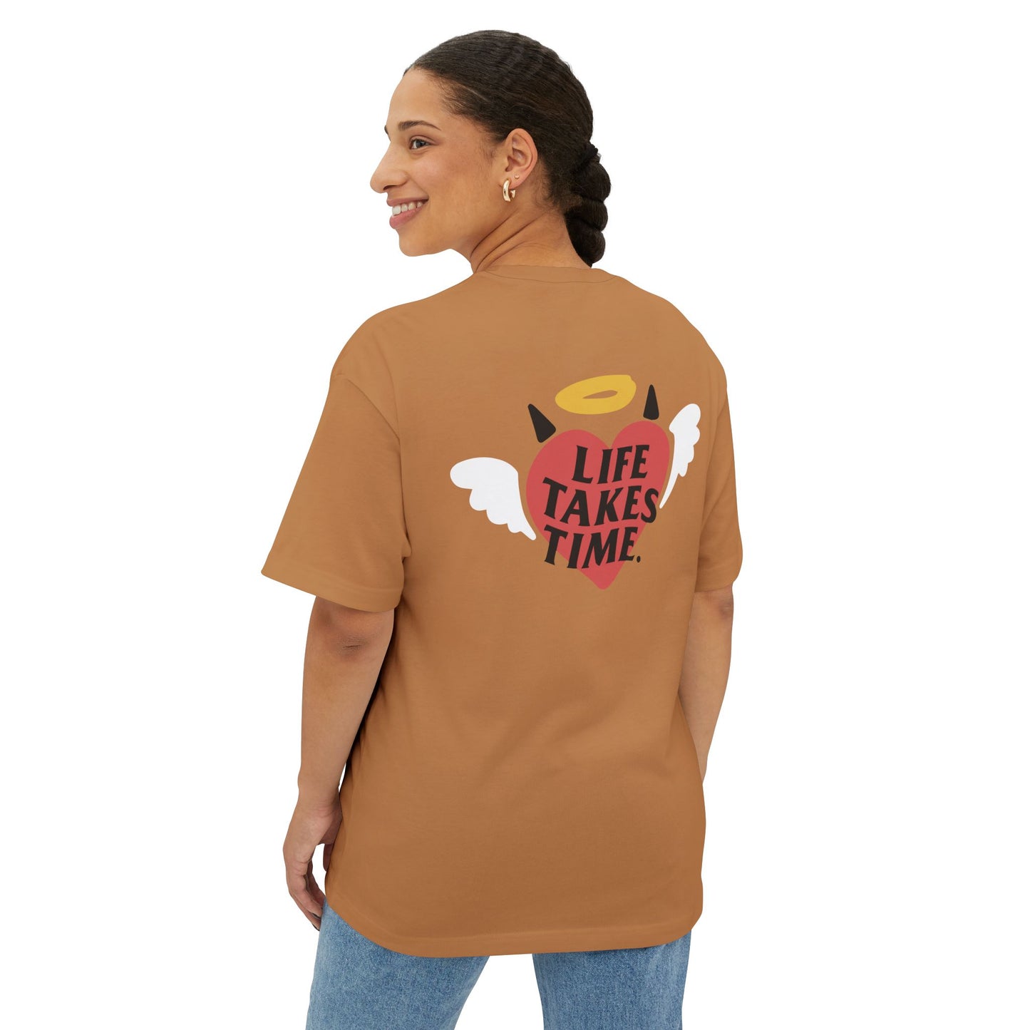 Life Takes Time Unisex Oversized Boxy Tee - Soft Pink Casual Tee for Everyday Vibes