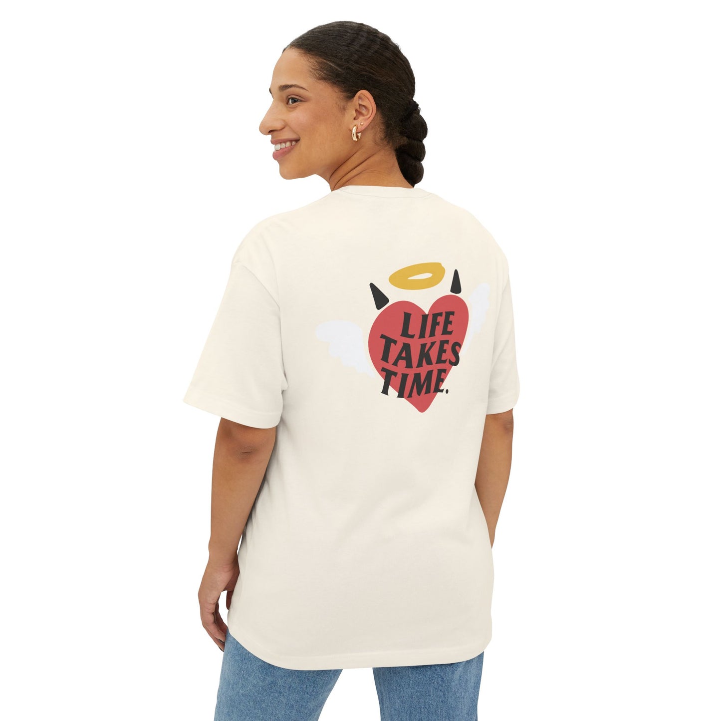 Life Takes Time Unisex Oversized Boxy Tee - Soft Pink Casual Tee for Everyday Vibes