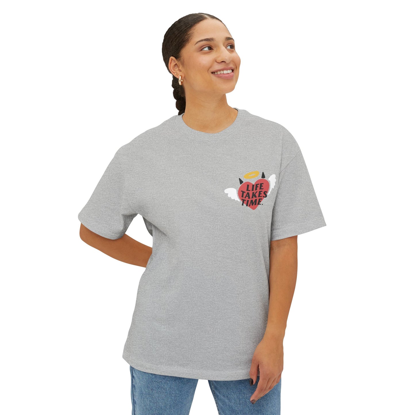 Life Takes Time Unisex Oversized Boxy Tee - Soft Pink Casual Tee for Everyday Vibes