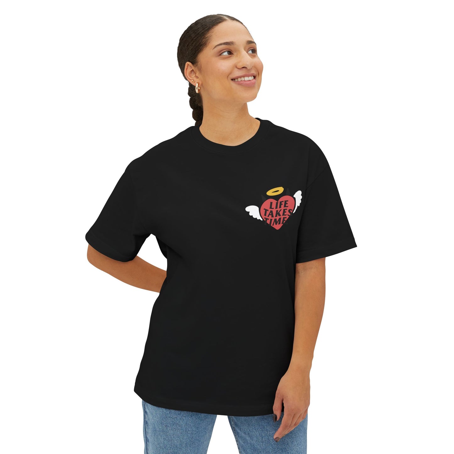 Life Takes Time Unisex Oversized Boxy Tee - Soft Pink Casual Tee for Everyday Vibes