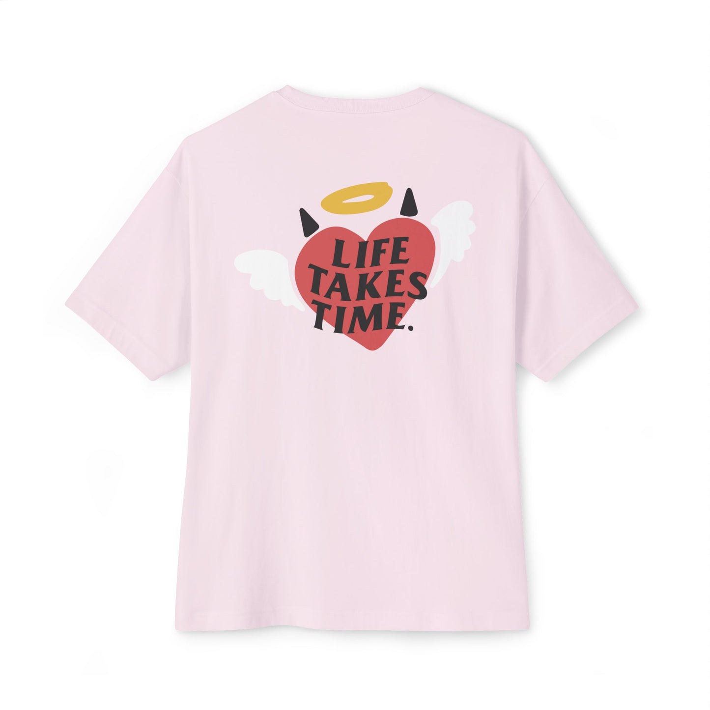 Life Takes Time Unisex Oversized Boxy Tee - Soft Pink Casual Tee for Everyday Vibes