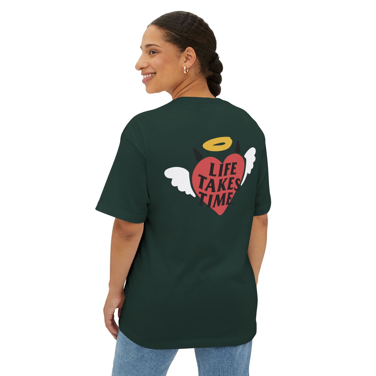 Life Takes Time Unisex Oversized Boxy Tee - Soft Pink Casual Tee for Everyday Vibes