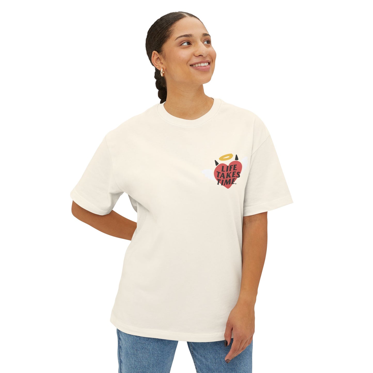 Life Takes Time Unisex Oversized Boxy Tee - Soft Pink Casual Tee for Everyday Vibes