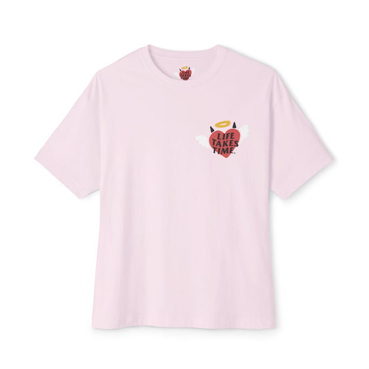 Life Takes Time Unisex Oversized Boxy Tee - Soft Pink Casual Tee for Everyday Vibes
