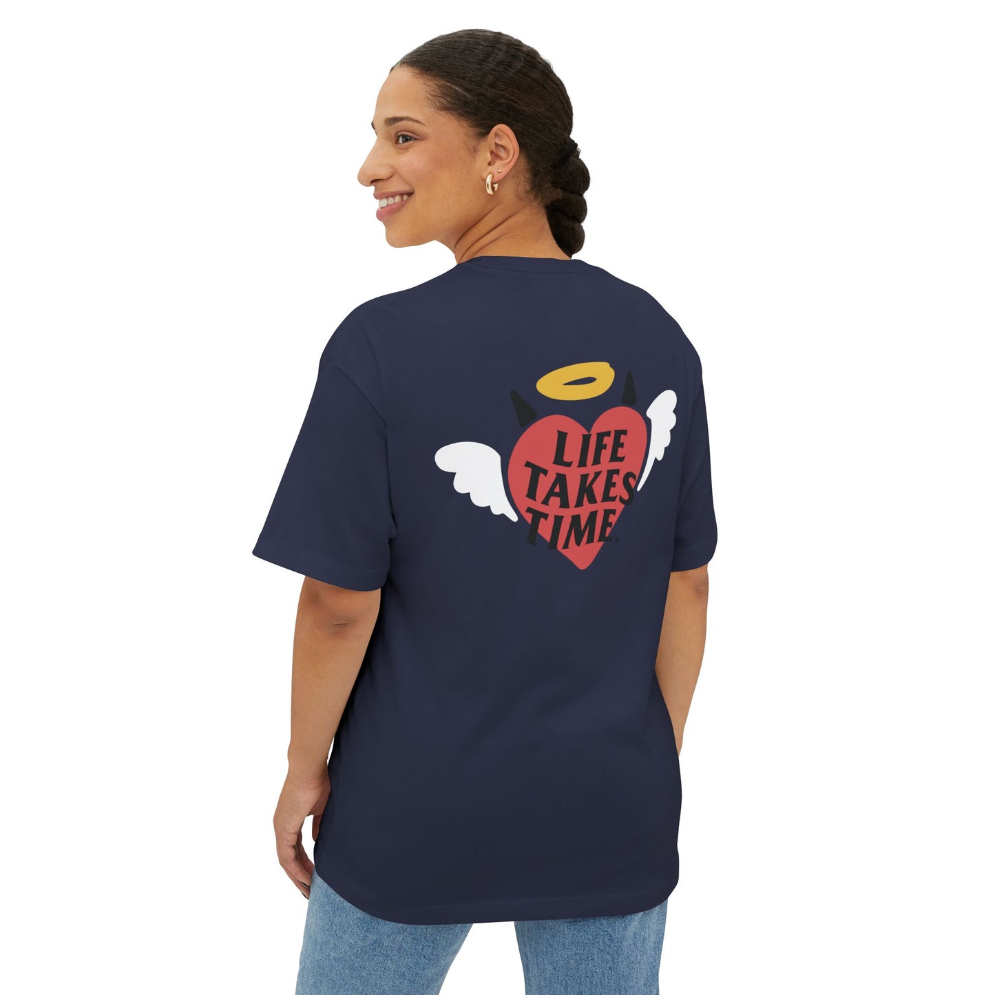 Life Takes Time Unisex Oversized Boxy Tee - Soft Pink Casual Tee for Everyday Vibes