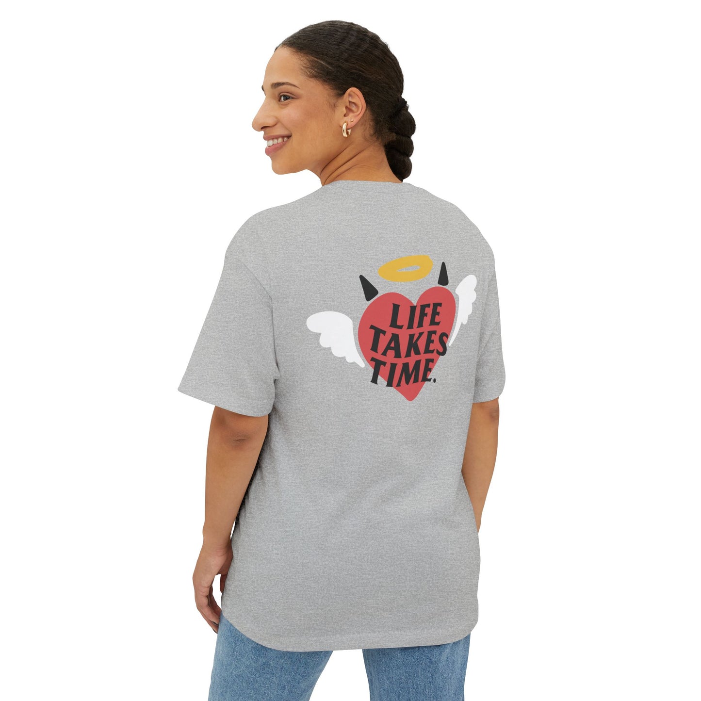 Life Takes Time Unisex Oversized Boxy Tee - Soft Pink Casual Tee for Everyday Vibes