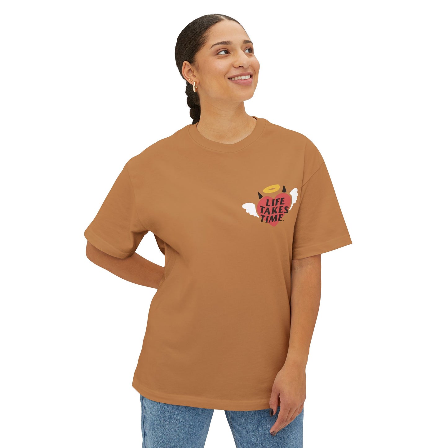 Life Takes Time Unisex Oversized Boxy Tee - Soft Pink Casual Tee for Everyday Vibes